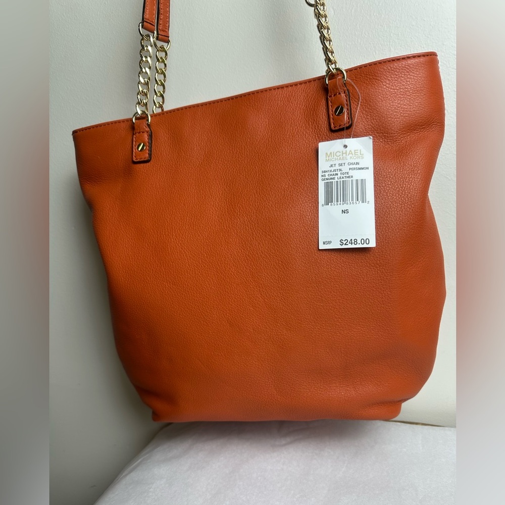MICHAEL Michael Kors Orange Pebbled Leather Chain-Handle Tote NWT